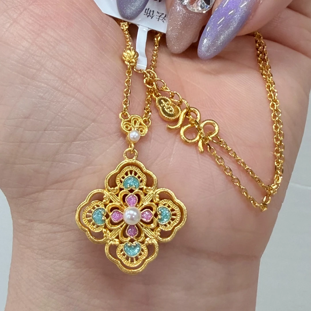 【金项链】宫廷风四叶草如意足金套链足金999