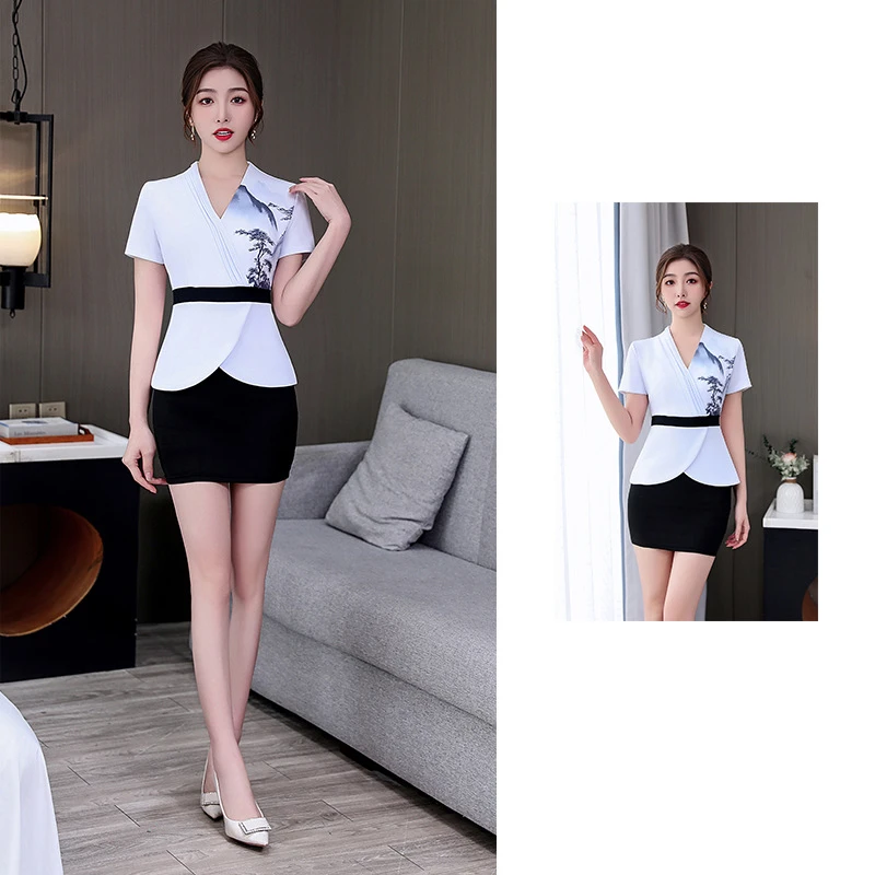 裙子夏装工服显瘦足浴技师工作服女新款中式裙美容院沐足养生工装