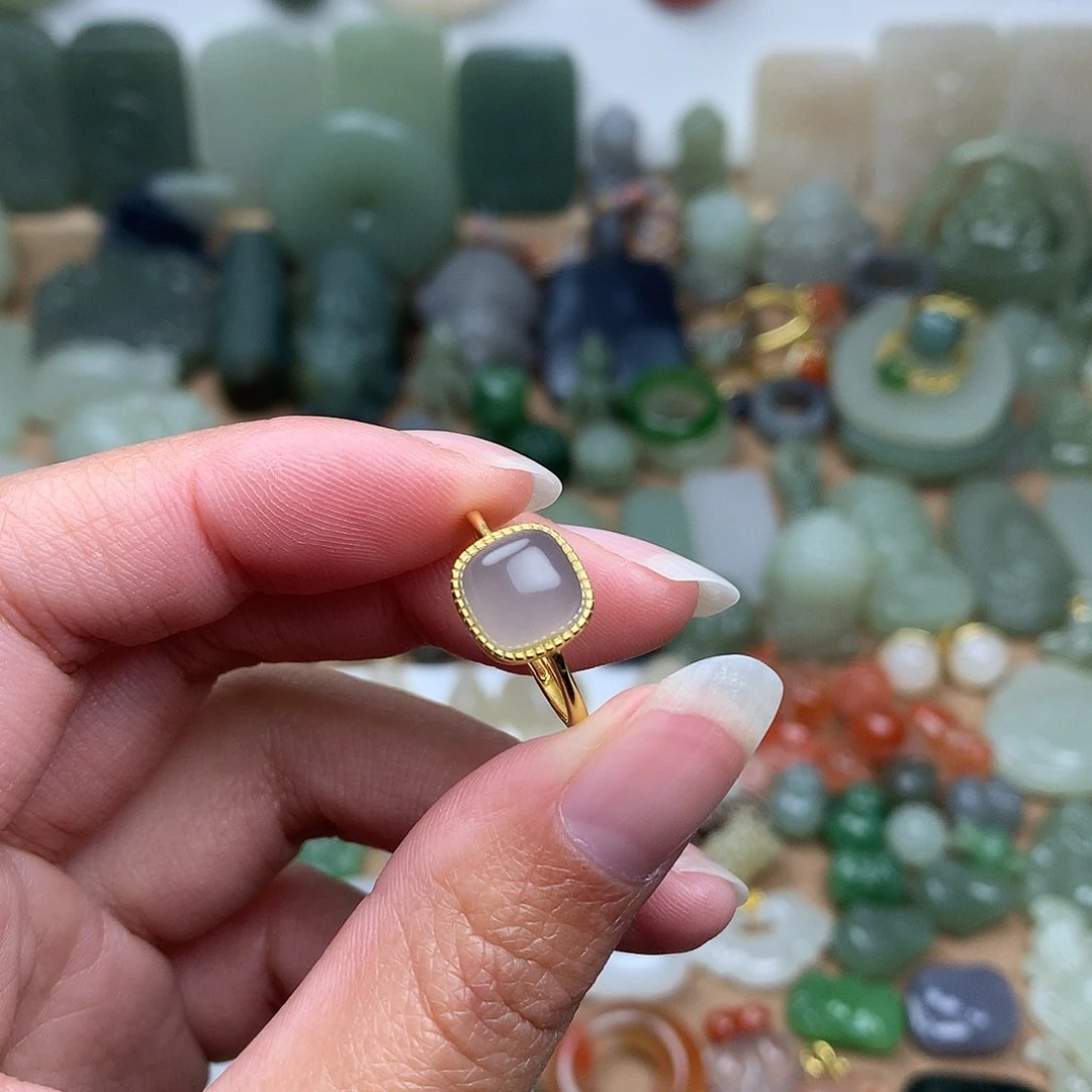 和田玉戒指银S925镀金镶嵌小***乖