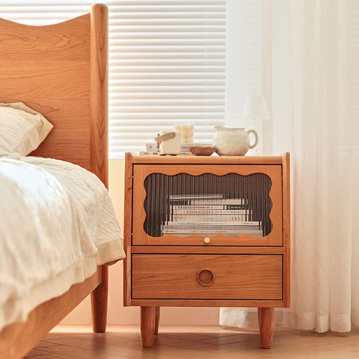 北欧樱桃木实木收纳床头柜家用小户型卧室现代简约橡木床边储物柜