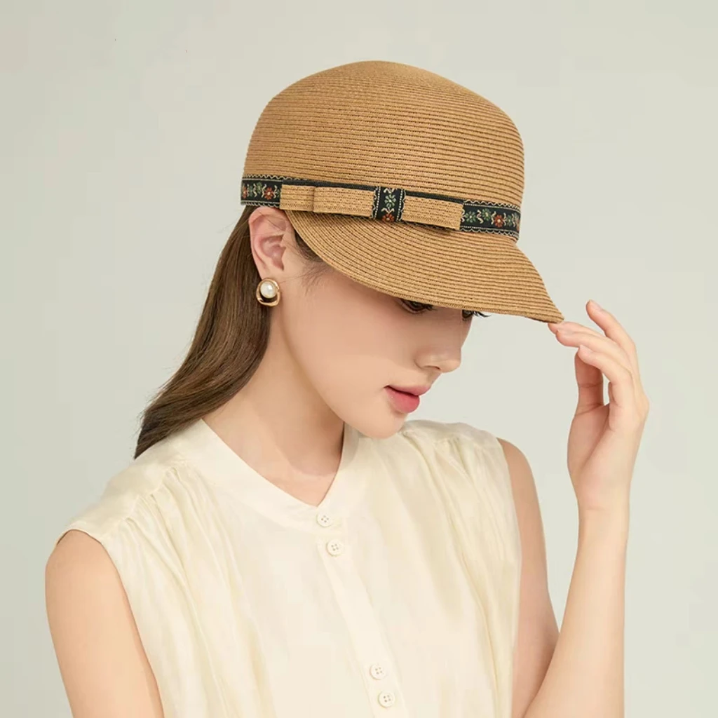 2025时尚田园风休闲风马术帽复古凉爽夏季草帽骑士帽韩版帽子