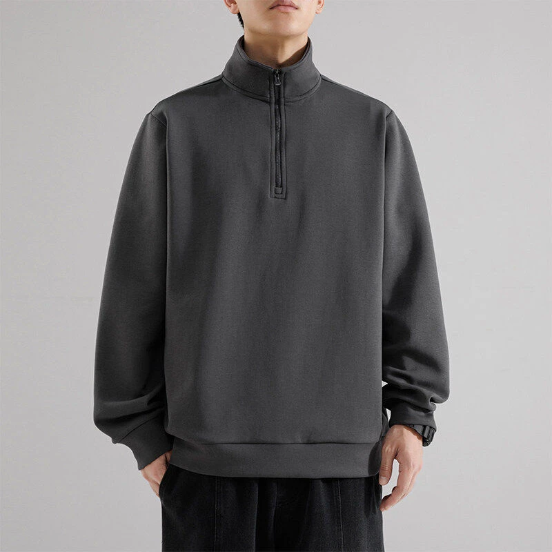 2024春款320克空气棉男士青少年宽松纯色潮牌二开半拉链卫衣7806