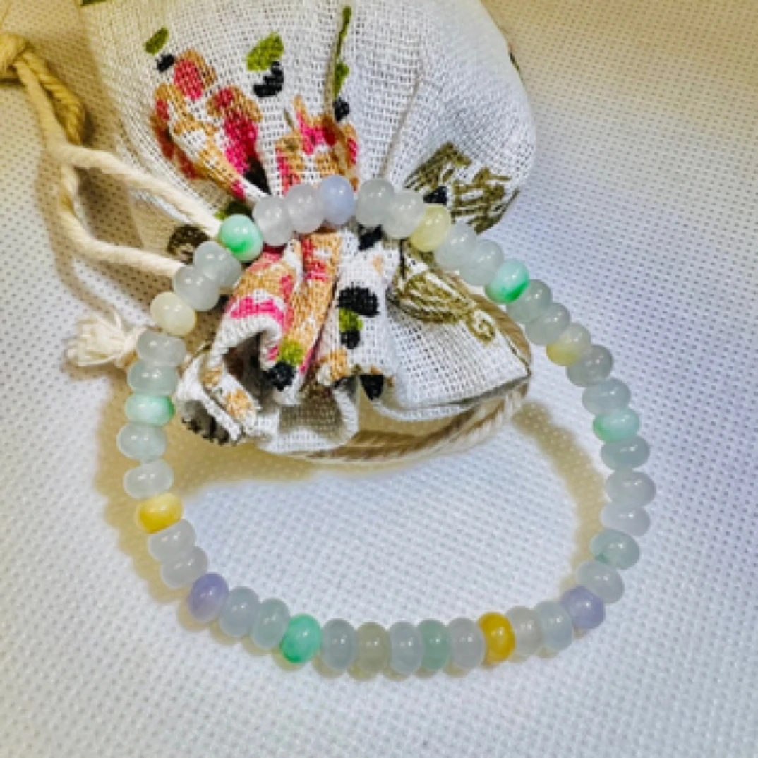 缅甸天然翡翠清新气质算盘珠手串单圈