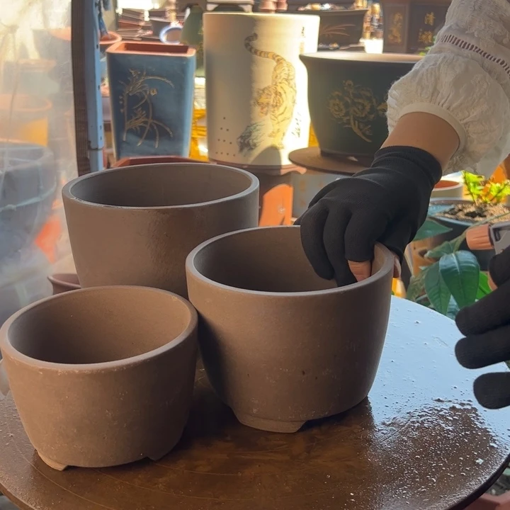 紫泥笔筒三件套花盆花盆花盆