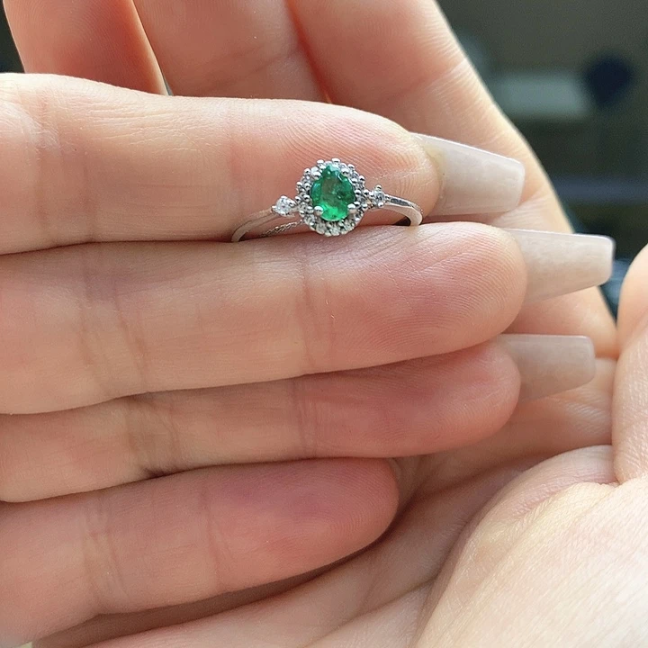 祖母绿戒指银S925镶嵌