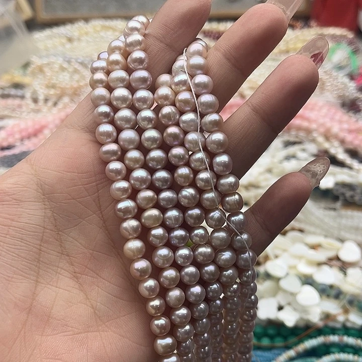 玛瑙/玉髓珠宝半成品未镶嵌一条7mm左右粉紫珍珠几颗有螺纹