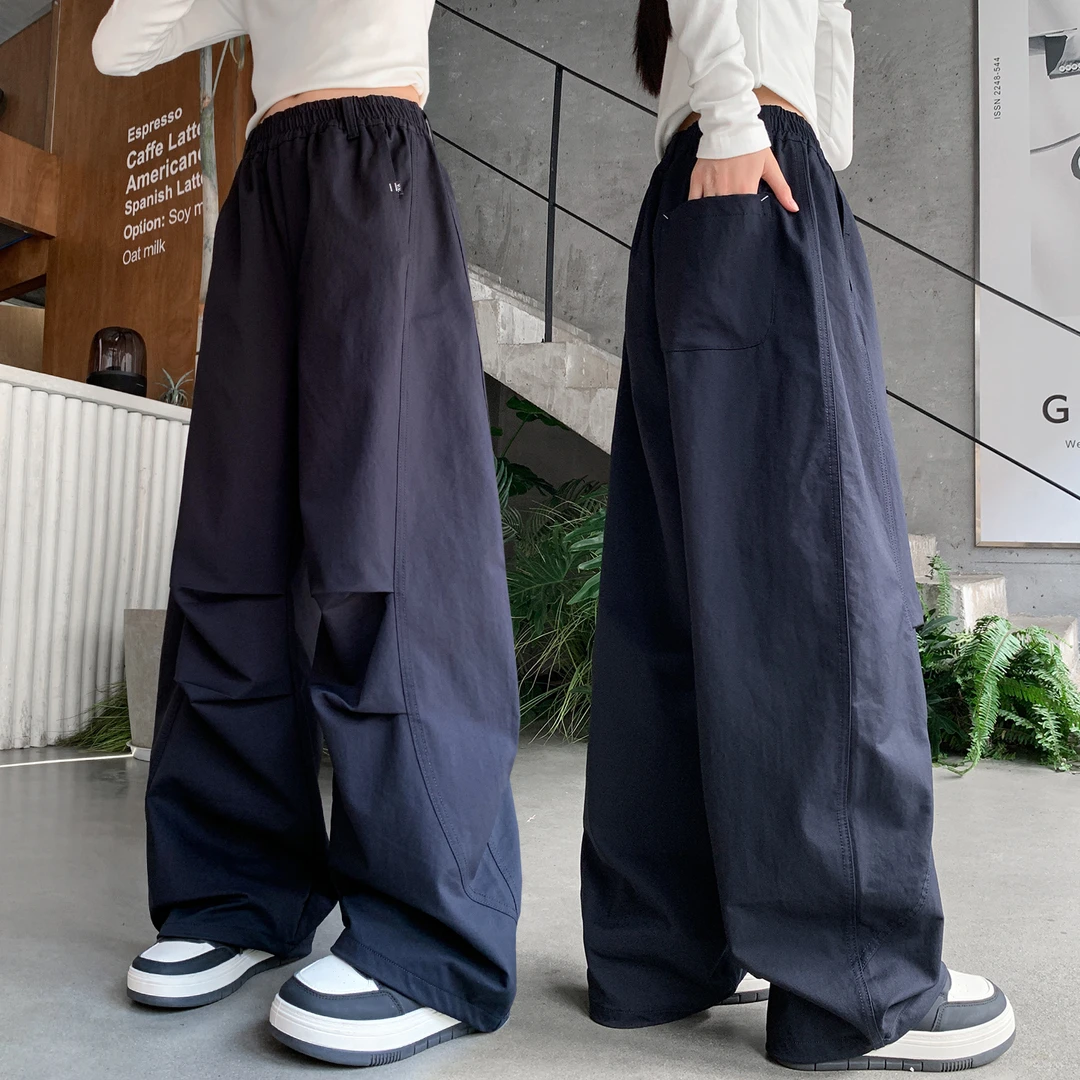 女童秋装韩版休闲裤2025新款中大童春秋纯色宽松裤子大童直筒长裤