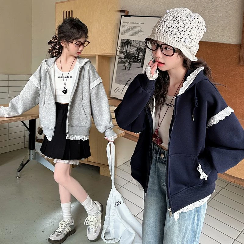 女童春秋外套新款女大童春季连帽卫衣韩系女孩超好看运动春装