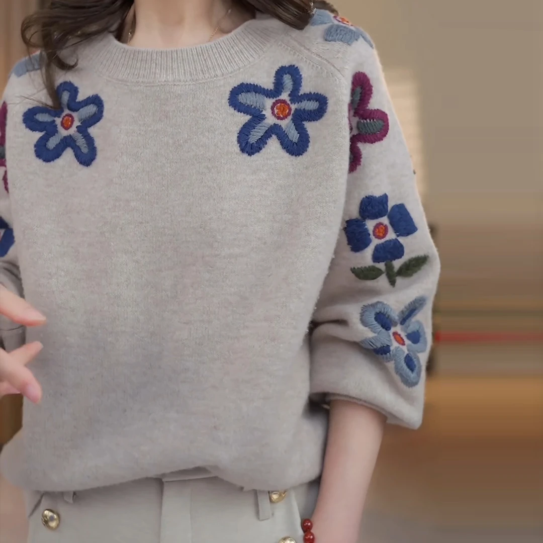 绮梦琉璃~经典百搭立体花朵针织衫LK2501008