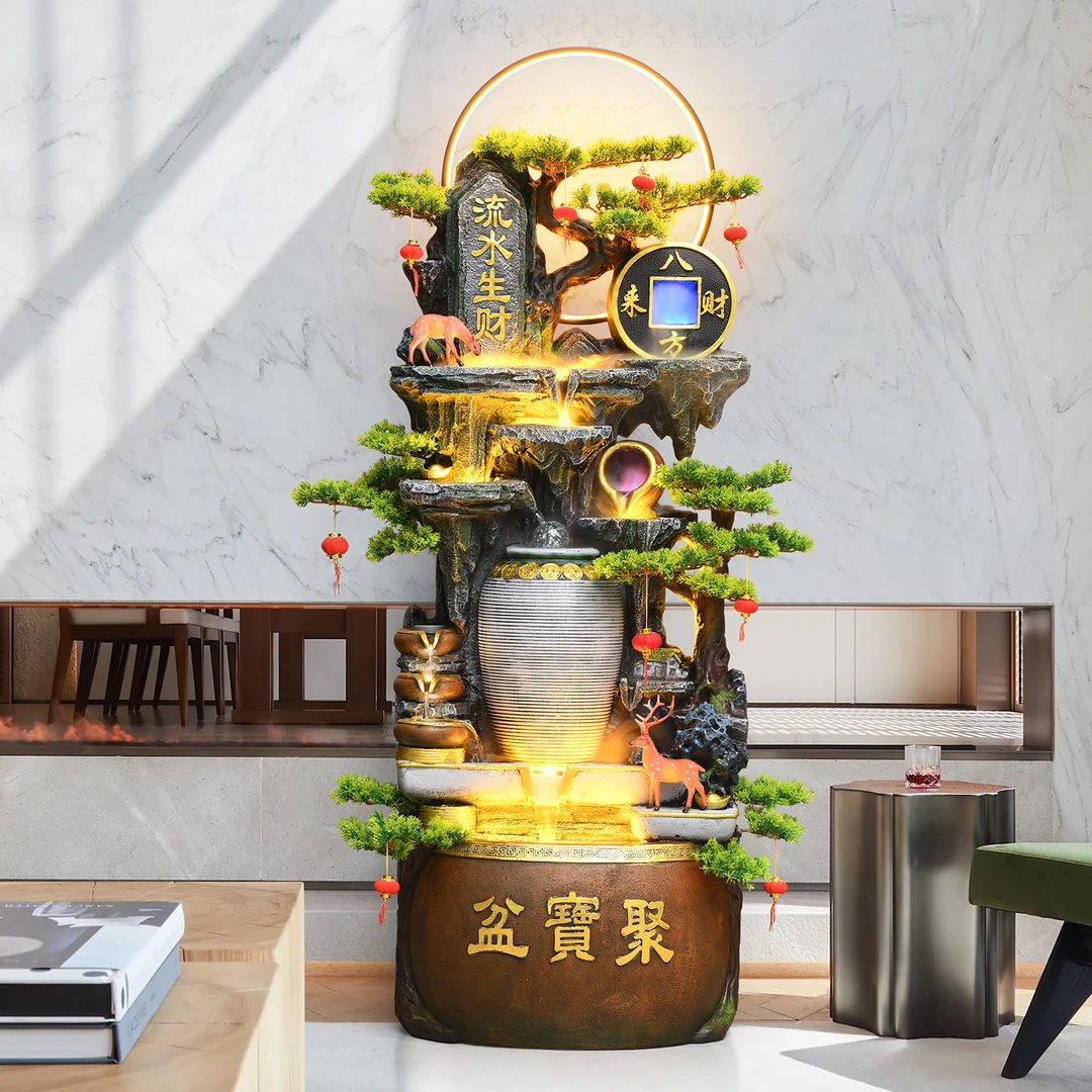 聚宝盆公司餐厅开业乔迁送礼自动循环玄关创意电视柜装饰流水摆件