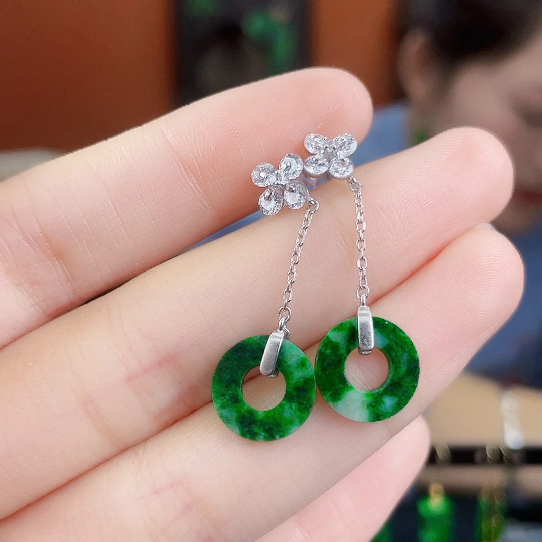 翡翠银S925镶嵌耳饰