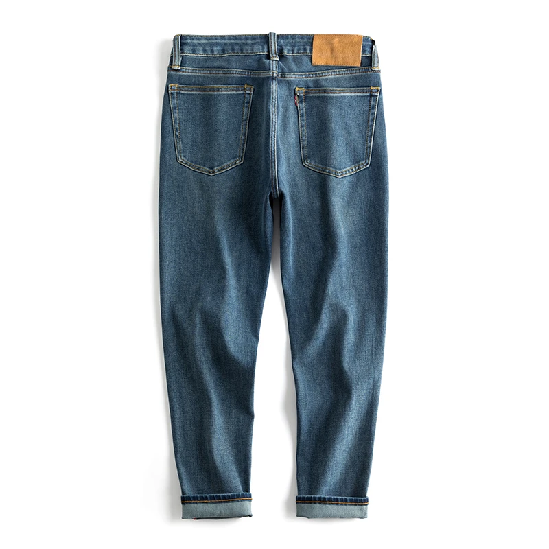 秋冬高端牛仔裤男士九分洗水蓝360度弹性舒适百搭9分裤修身小直筒