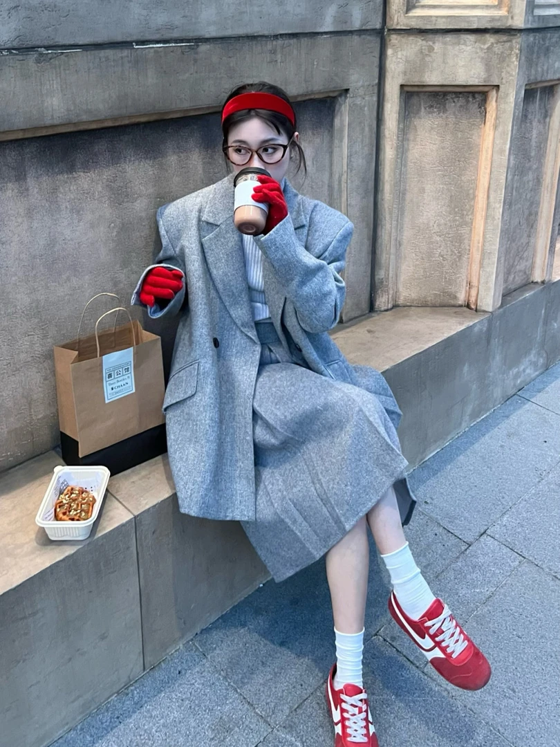 高质量气质中长款外套女显瘦大衣黑色休闲潮流韩版过膝秋冬港风