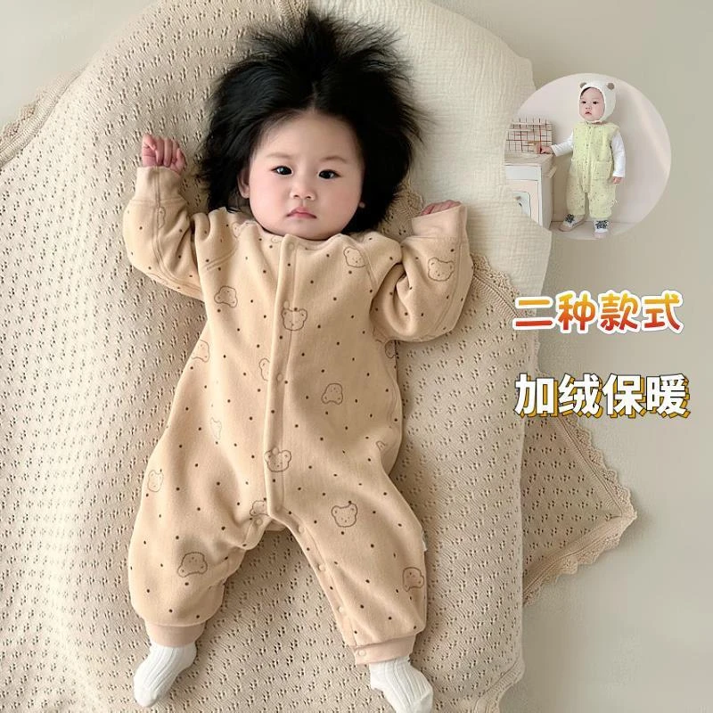 【双面绒连体衣】婴儿衣服无骨秋冬加绒保暖一体绒科学实验连体衣