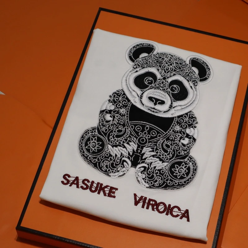 314欧货夏季新款短袖T恤男士潮牌刺绣卡通熊猫时尚潮流半袖上衣