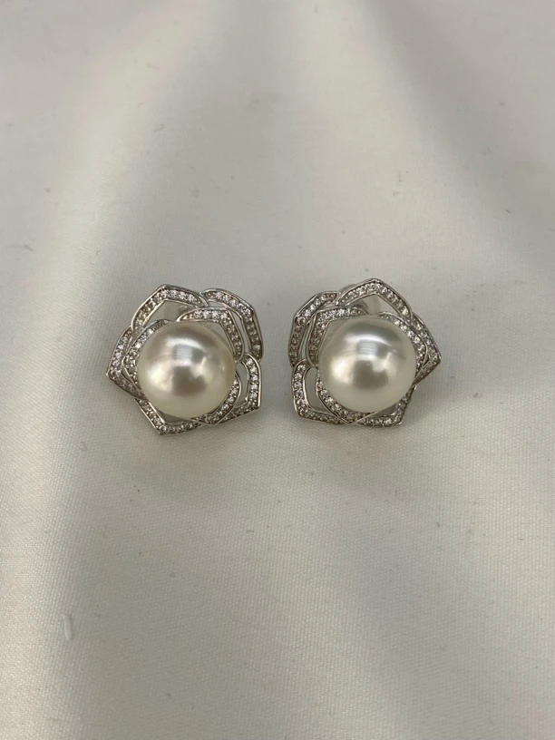 天然海水珍珠澳白11mm对珠银S925镶嵌