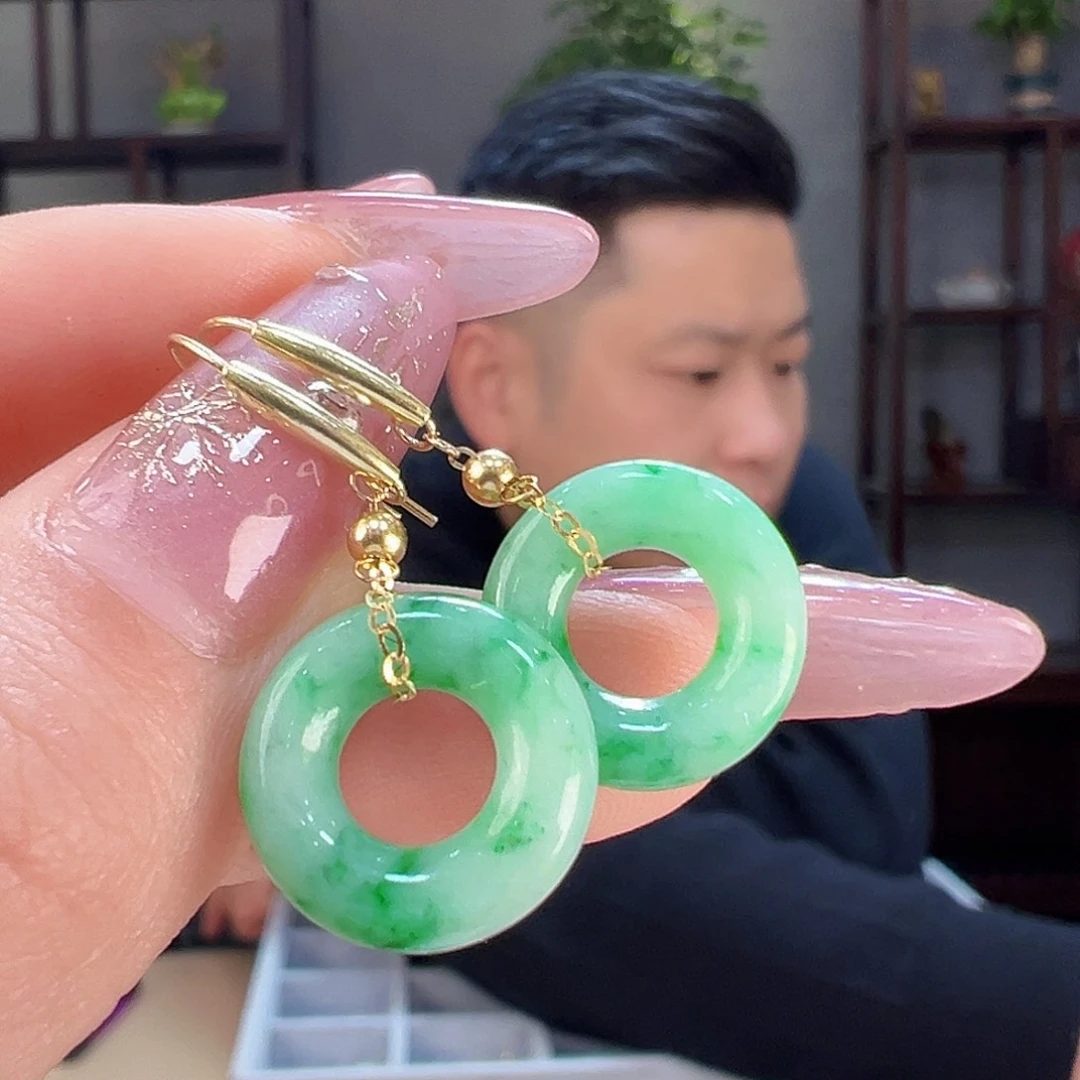 翡翠耳饰18K金镶嵌耳环60