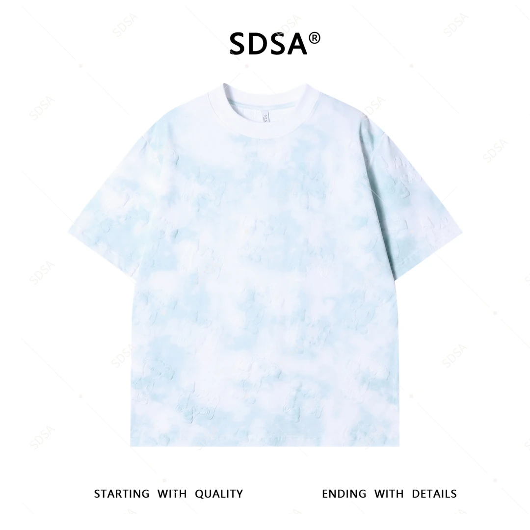 SDSA夏季高级感新款男士渐变压花设计短袖T恤时尚圆领休闲上衣