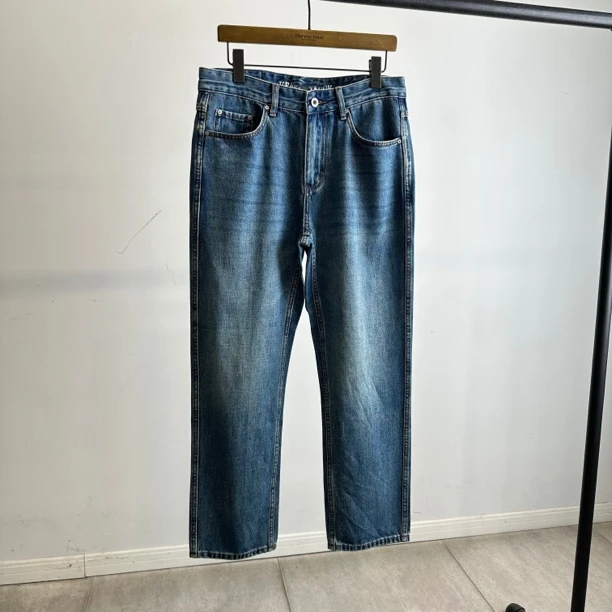 重磅男士春秋款水洗棉宽松直筒长裤百搭休闲蓝色牛仔裤3396