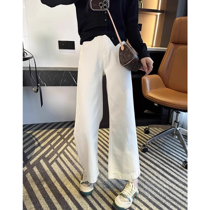 孕妇牛仔裤春夏2025新款外穿宽松卷边直筒裤抽绳无托腹阔腿裤春季