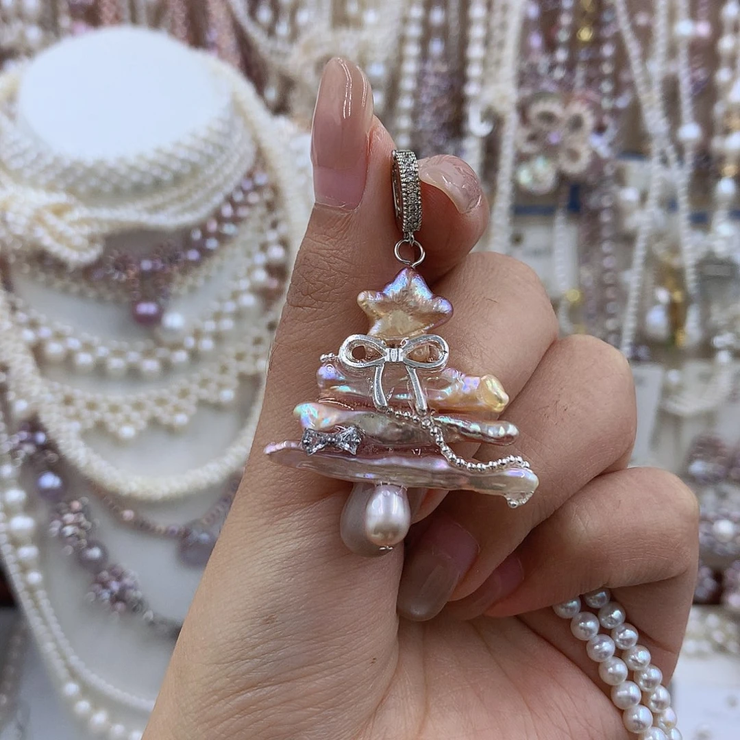 项链银S925镶嵌淡水珍珠