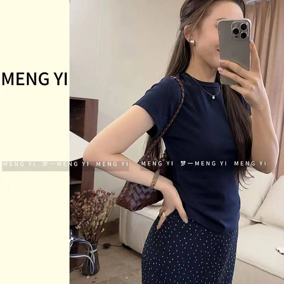 蓝色正肩超显瘦质感短袖my-5163