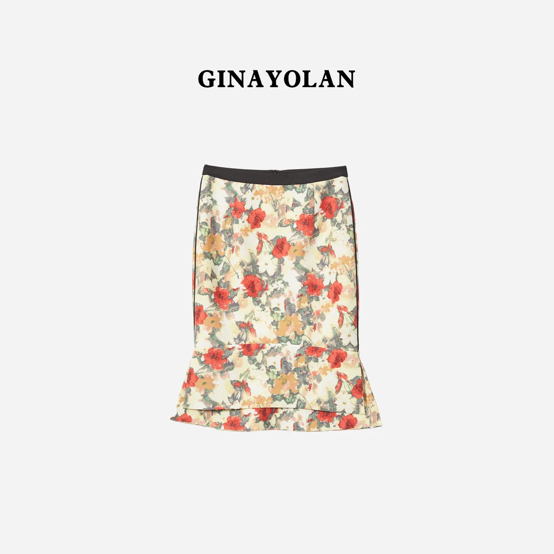 GINAYOLAN/瑾颜【私服系列】奢华面料秋冬显瘦女士碎花半身裙显瘦女