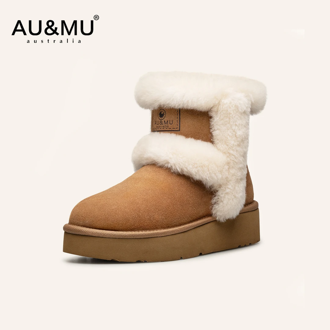 AUMU澳洲羊皮毛一体雪地靴女2025冬季新品时尚翻毛防滑民族风3003