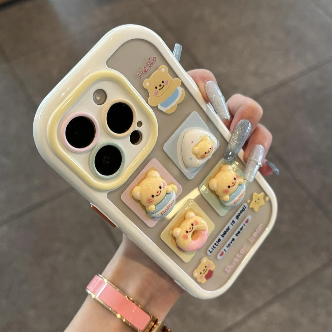 奥菲顿立体黄油小熊适用iPhone16奶油手机壳华为vivo小米15oppo套