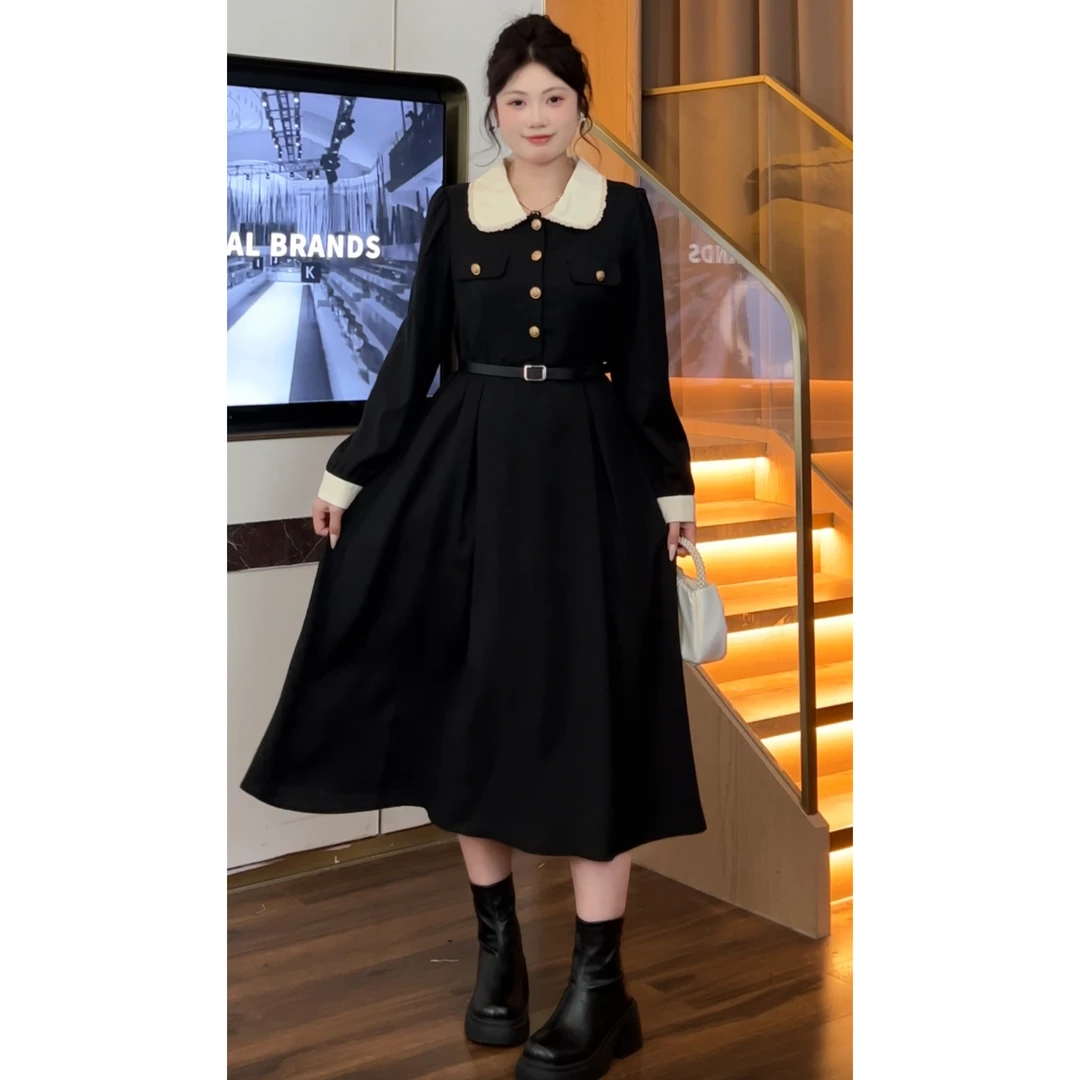 （现现款）周周微胖定制~法式小香赫本风时尚宽松显瘦小黑裙W0001L