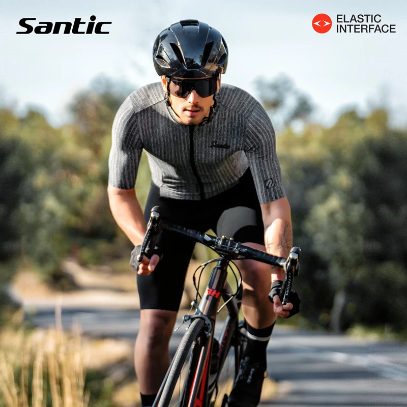 Santic/森地客男士春夏竞赛版短袖连体服意大利双箭头坐垫骑行服