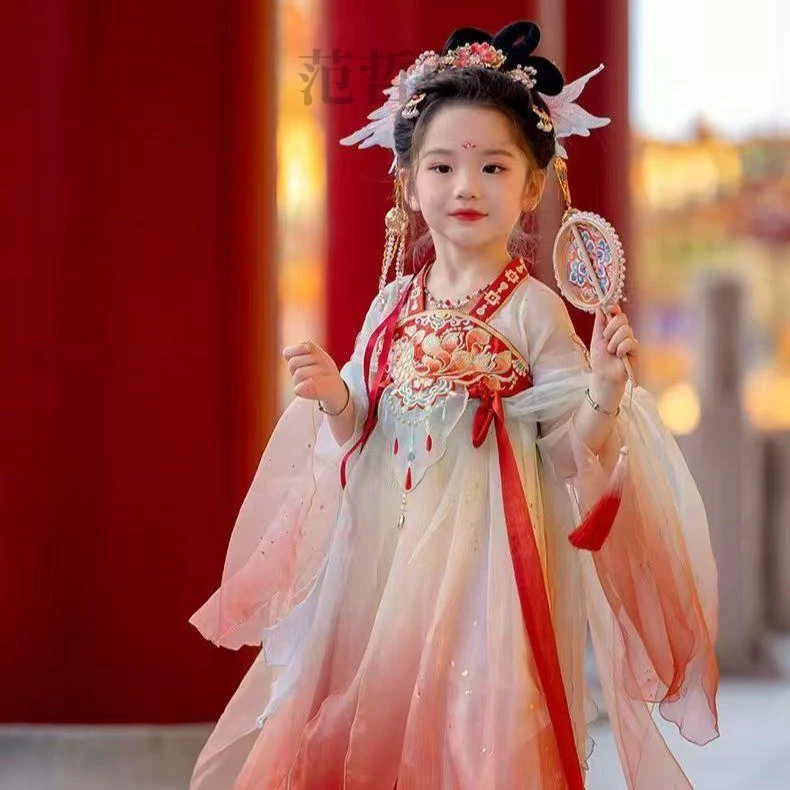 汉服女童春夏季新款中国风儿童超仙改良襦裙新中式女孩公主连衣裙