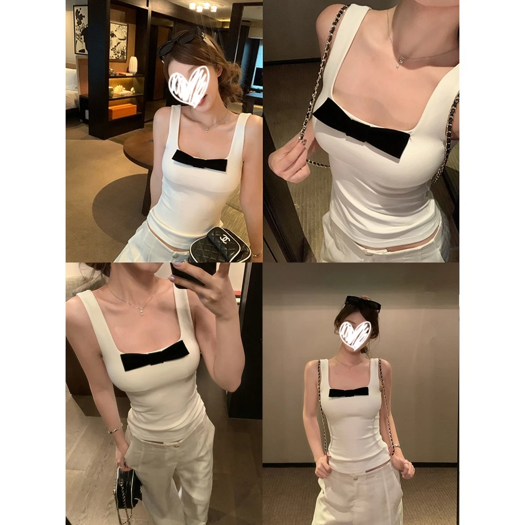 艺等YIDENG 【蝴蝶少女】韩系时尚高级感修身蝴蝶结背心上衣女