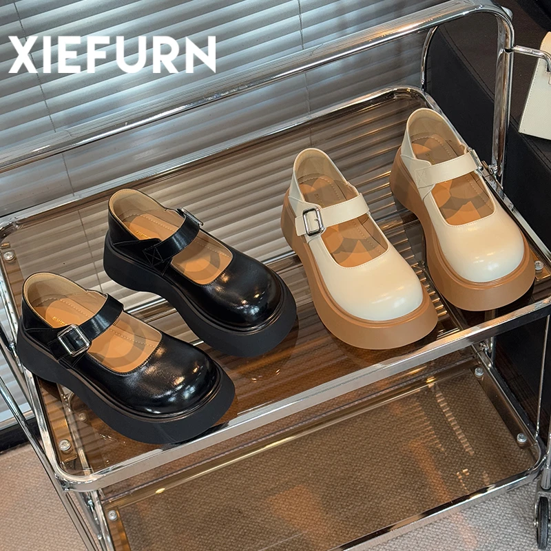 XIEFURN/鞋夫人2025春夏新款学院圆头小皮鞋法式厚底玛丽珍jk单鞋