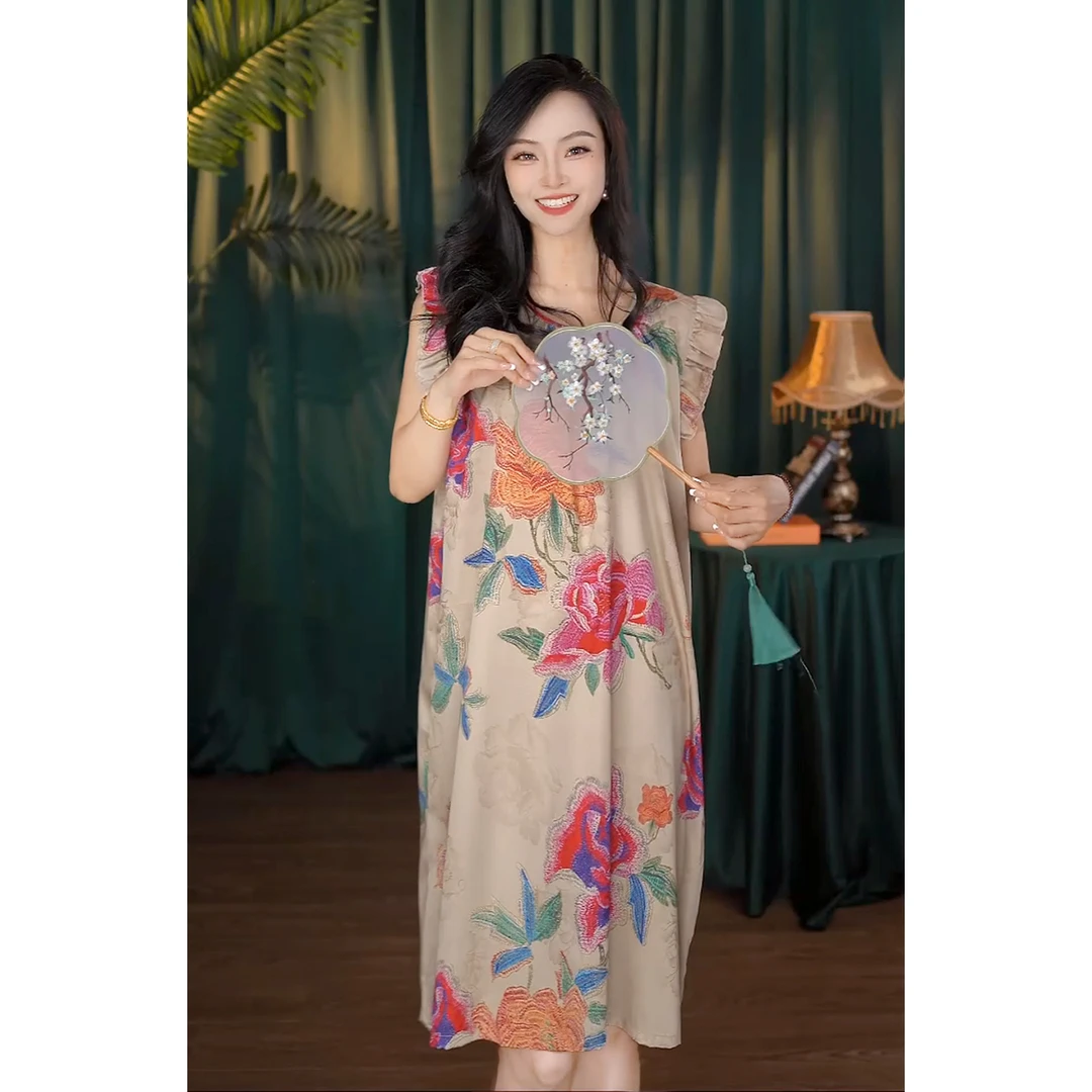 （苏韵）2025夏季爆款上新设计感镂空花色睡裙Q77-85690