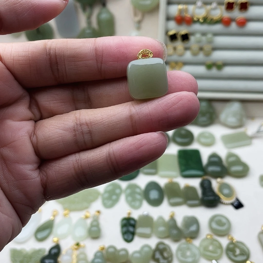 和田玉银S925镶嵌吊坠(不含链)