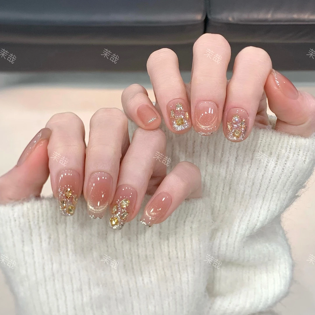 茉哉任敏同款美甲【塞纳黄昏】纯手工定制美甲拆卸穿戴甲A3557H