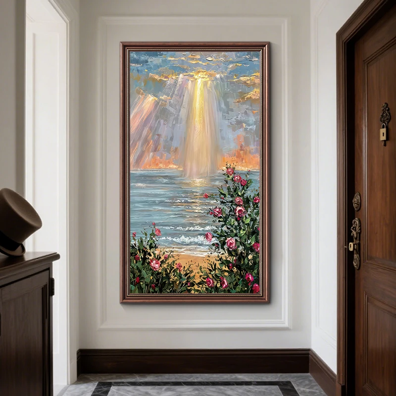 《海幕繁光》美式玄关装饰画进门入户挂画复古风景壁画楼梯山水油画