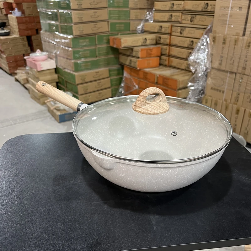 30cm小卡佰丽撤柜不沾炒锅带盖高品质麦饭石炒菜锅不挑灶具微瑕疵