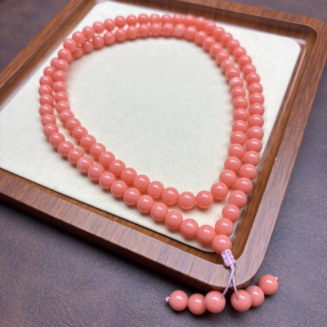 非金属珐琅项链 粉色 0.8mi圆珠108项链 S19