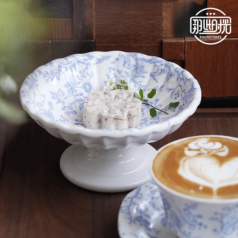复古花边高脚点心盘甜品盘下午茶点心碟子水果盘蛋糕盘茶点小碟子