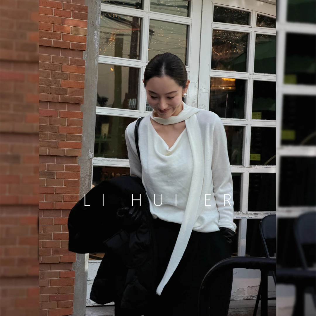 LiHuiEr李慧儿【白色风车】高智感时尚舒适白色针织上衣5057