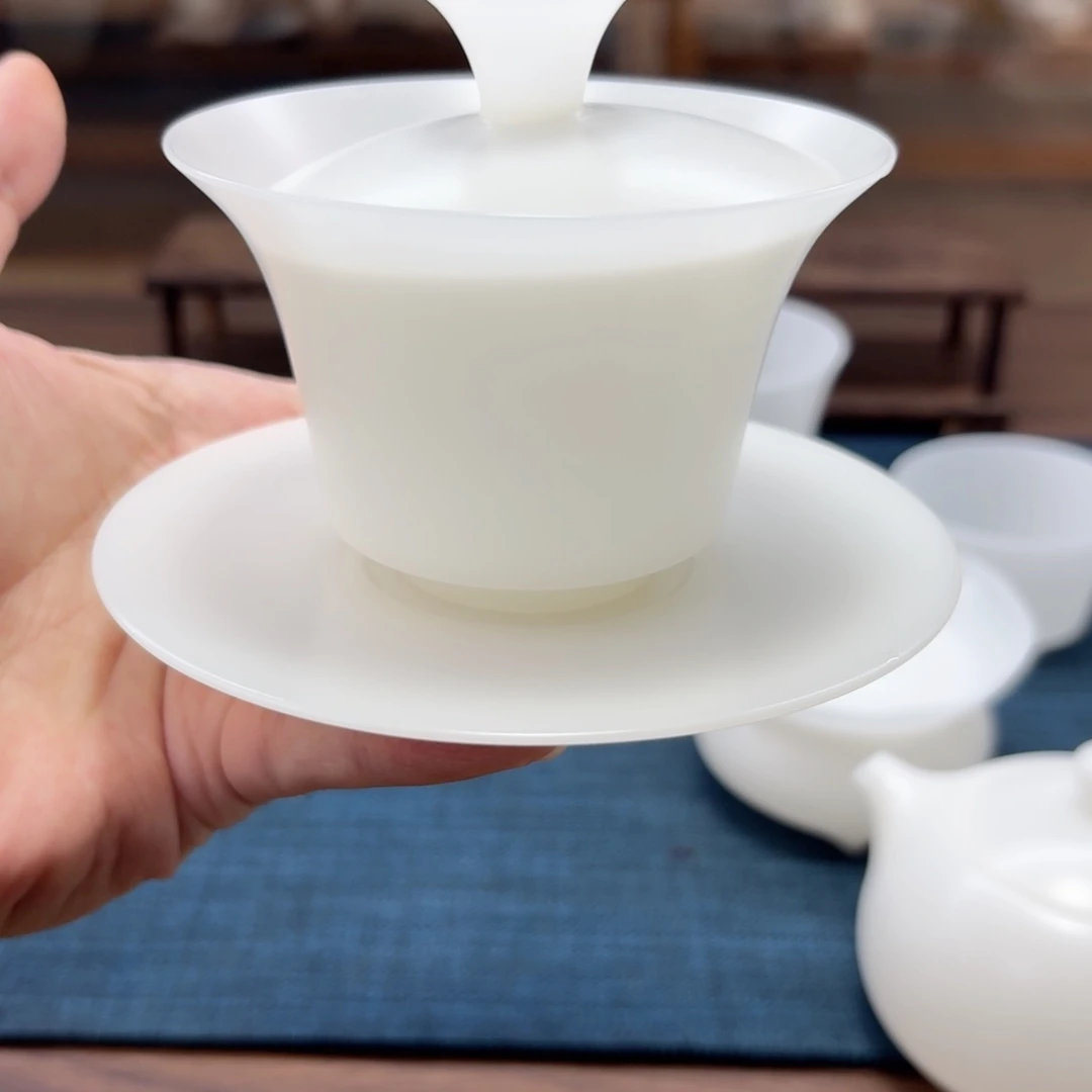 薄胎素烧璞玉冰种玉瓷茶具