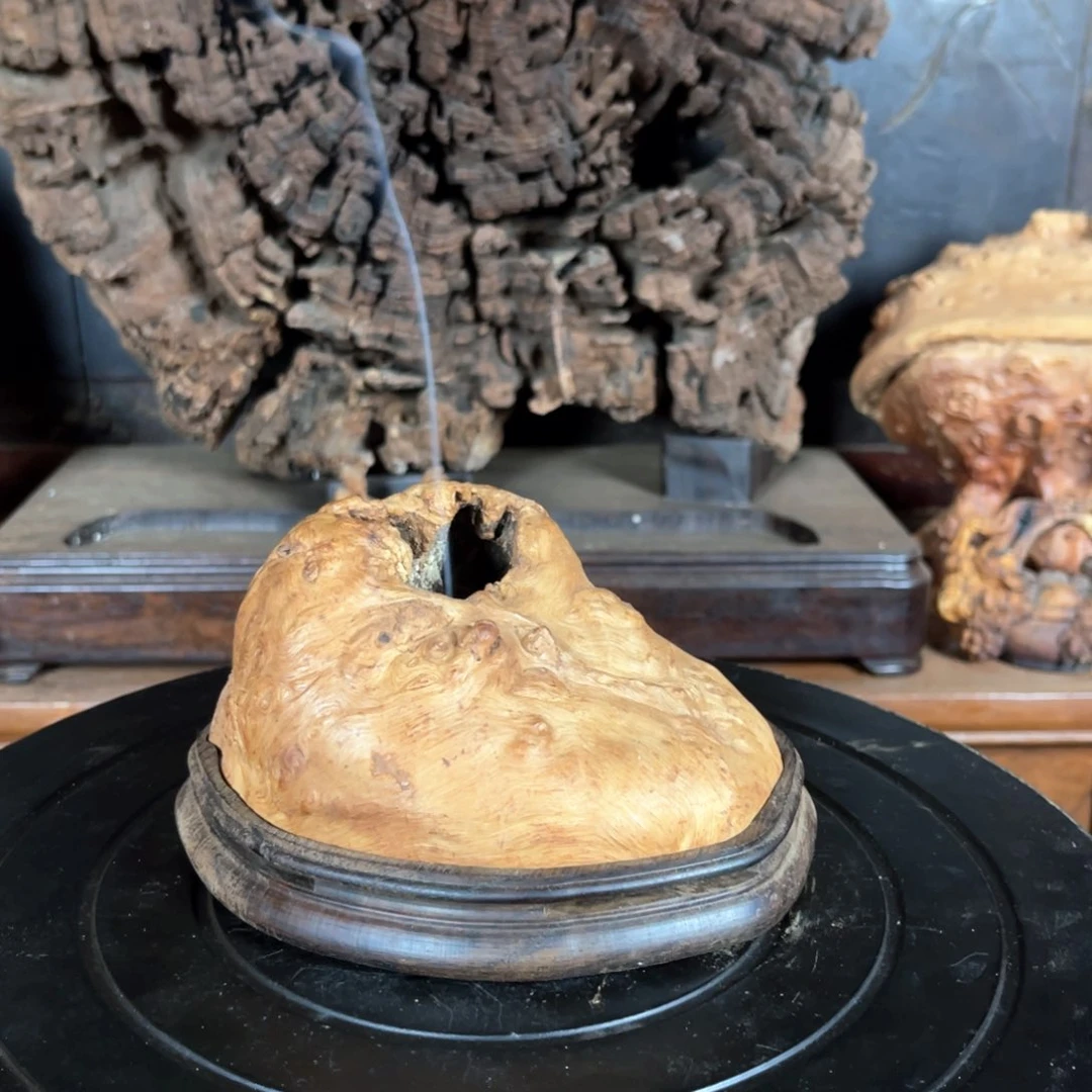 得***宝木荔枝木香炉摆件