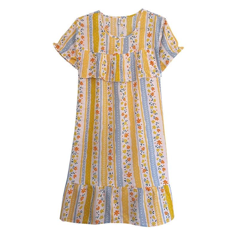 连衣裙防凸点睡衣家居服睡裙新款人造棉棉绸公主风短袖薄款可外穿