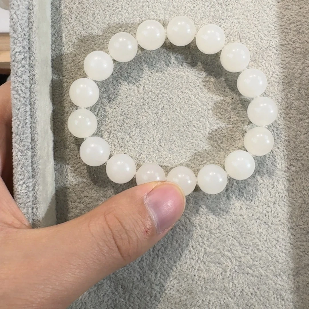 和田玉未镶嵌手链新疆料且末白12mm手串