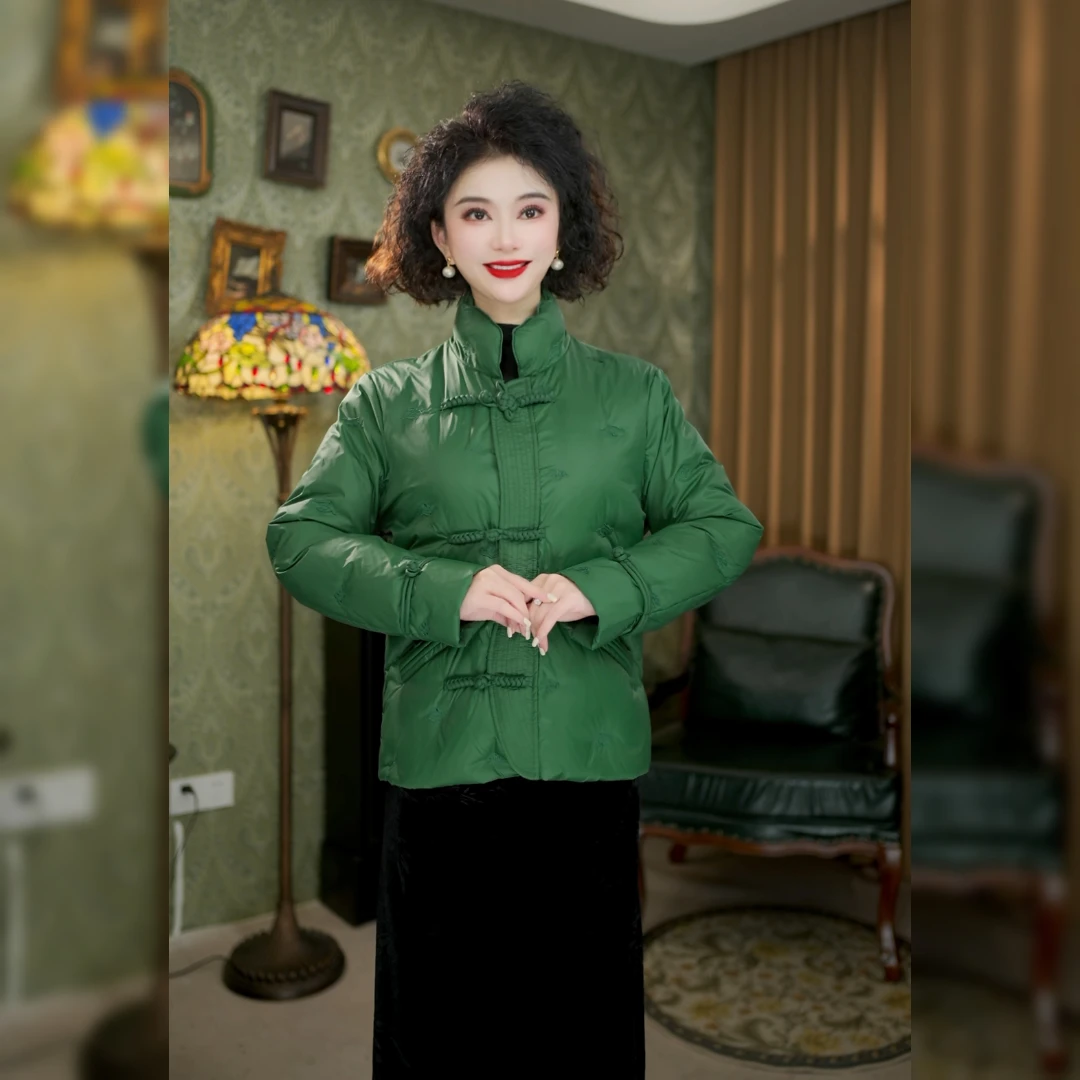 新中式国风冬季新款立领刺绣保暖羽绒服女百搭短款外套F9979