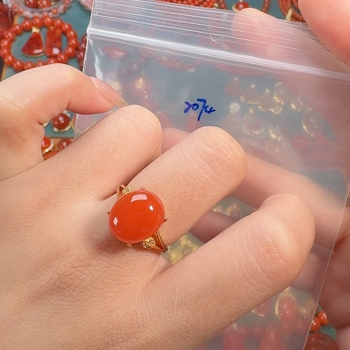 南红玛瑙银S925镶嵌戒指