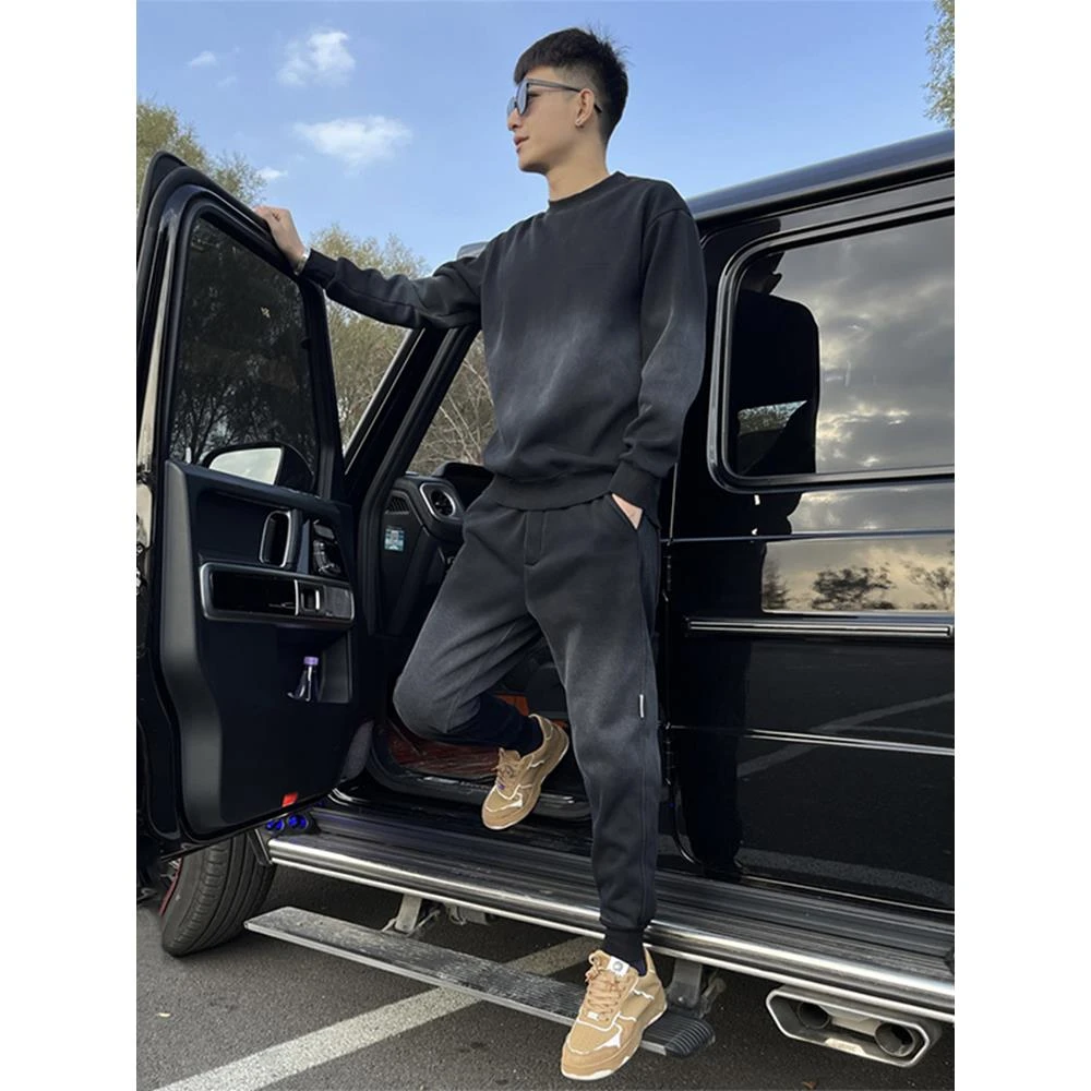 春秋渐变运动休闲套装潮流男情侣百搭整套卫衣卫裤网红韩版两件套