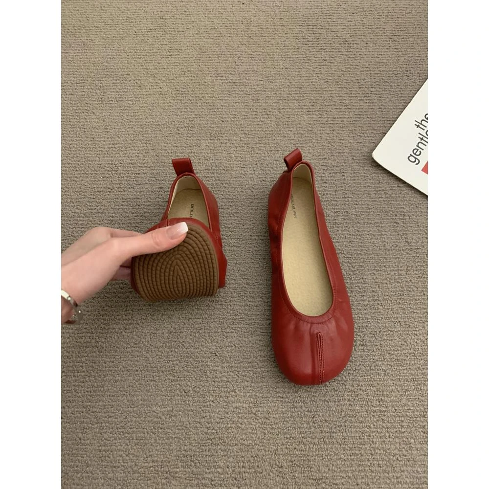 好乖呀！假分趾猪蹄单鞋韩国春秋软皮软底孕妇奶奶鞋一脚蹬豆豆鞋